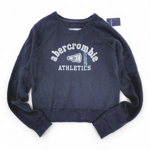 Abercrombie & Fitch Kids Logo Crewneck Top Girls S Felt Embroidery Crop Navy Y2K - Picture 1 of 9